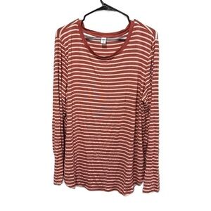 Old Navy Luxe Long Sleeve Soft Tee Size XXL White Coral Salmon Striped